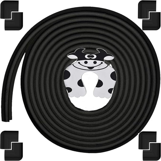 Baby Proofing Edge and Corner Guards, (20ft Edge + 8 Corners) Safety Furniture Bumper, Baby Corner Protector for Fireplace, Table, Stair, Cabinet, 3M Adhesive, Black