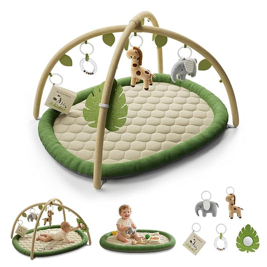 TinyThrive Baby Play Mat, Tummy Time Mat with 5 Detachable Toys, Washable Baby Play Gym for Visual, Hearing, Sensory, Motor Development, Activity Mat for Babies 0-18 Months