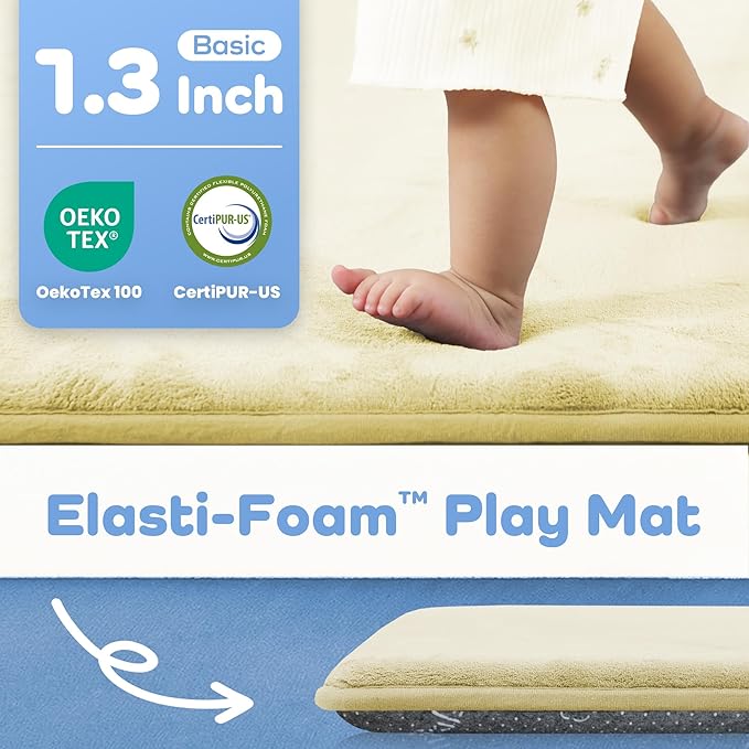 PAPAMAT 1.3" Thick Baby Floor Play Mat 50x50, Basic Padded Foam Mat for Tummy Time Crawling, Non Slip Cushioned for Babies Toddlers Infants Kids (Cream)