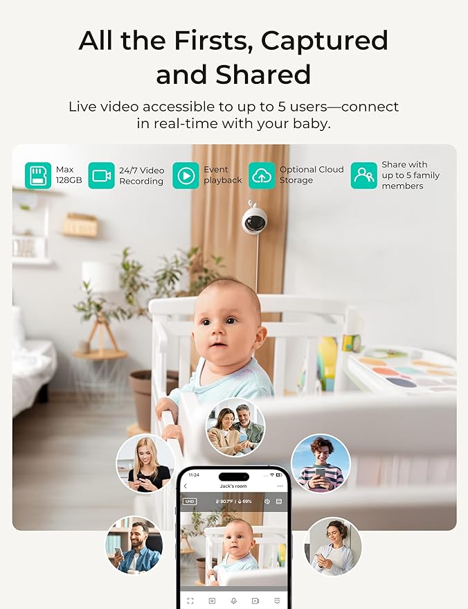 Dr.Care VistaView Lite RB Smart WiFi Baby Monitor with 2 Cameras - 4” 720P Split Screen & 1080P Camera App Control, Motion Alerts, 2500mAh Removable Battery, Night Vision, Multi-User, Triple Security