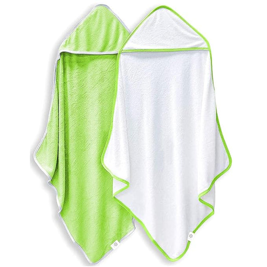 2 Pack Baby Bath Towel - Rayon Made from Bamboo, Ultra Soft Hooded Towels for Babies,Toddler,Infant - Newborn Essential -Perfect Baby Registry Gifts for Boy Girl (White and Green, 30 x 30 Inch)