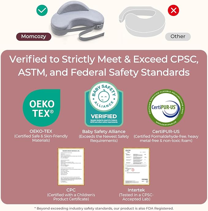 Momcozy CozyPro Nursing Pillow - All Around Lumbar & Arm Support - Safety Guard, Firm & Springy Memory Foam-Stable, Ergonomic Support, Easier Breastfeeding, Wider Cushion, Adjustable, Removable Cover