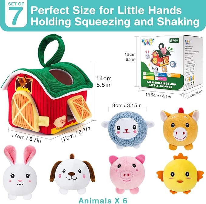 Baby Toys 6-12 Months, Barn Toy with Stuffed Farm Animals - Rattle, Crinkle Paper, Montessori Toys for 1 Year Old, Sensory Toy for Toddlers 1-3 Birthday Gifts Infant Christmas Stocking Stuffers