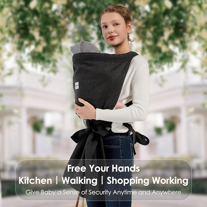Baby Carrier, Baby Wearing Carrier, Hands Free Toddler Wearing, Adjustable Baby Wraps Carrier Newborn to Toddler(7-40lbs), One Size Fits All, Kangaroo Infant Carriers, Grey