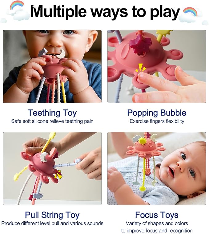 Montessori Sensory Toys for Babies 18 Months, Silicone Pull String Teething Toys for Baby Toys 18 Months, Infant Fidget Toys for Toddlers 2-3 Education Newborn Gifts