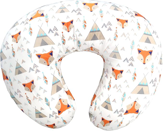 LAT Nursing Pillow for Breastfeeding,100% Cotton Removable Cover,Ergonomic Breast Feeding Pillows for Mom and Baby,Machine Washable(Orange Fox)