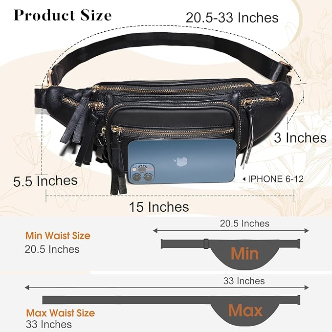 miss fong Small Diaper Bag - Leather Fanny Packs for Women, Mini Diaper Belt Bag, Mini Diaper Tote Bag with 9 Pockets Sling Diaper Bag for Women
