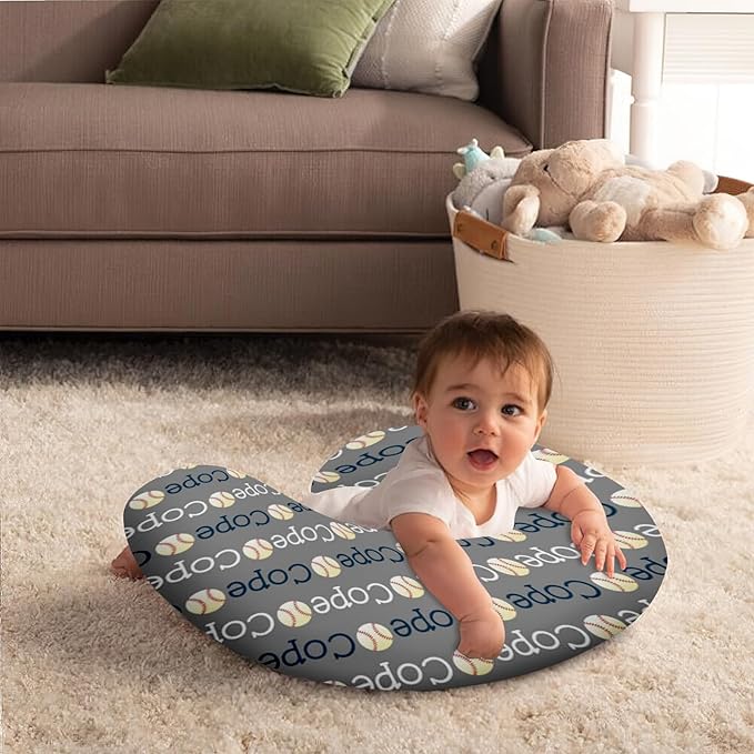 Rucekia Baby Nursing Pillow Cover - Personalized Name Baseball Theme Breastfeeding U-Shaped for Bottle Feeding, Ultra Soft Comfortable Breastfeeding Pillow Cover for Infant Baby Boys and Girls