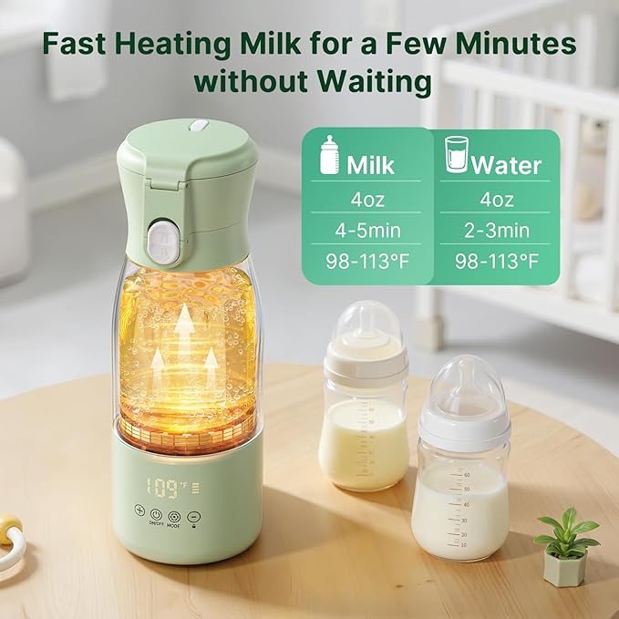 JDZ Portable Bottle Warmer 16000mAh High-Capacity - Fast Heating 3-5 Mins Baby-Safe Milk Warmer, 17oz Large Capacity with Timer & Precise Temp Control for Travel/On-the-Go, Breast Milk, Formula, Water