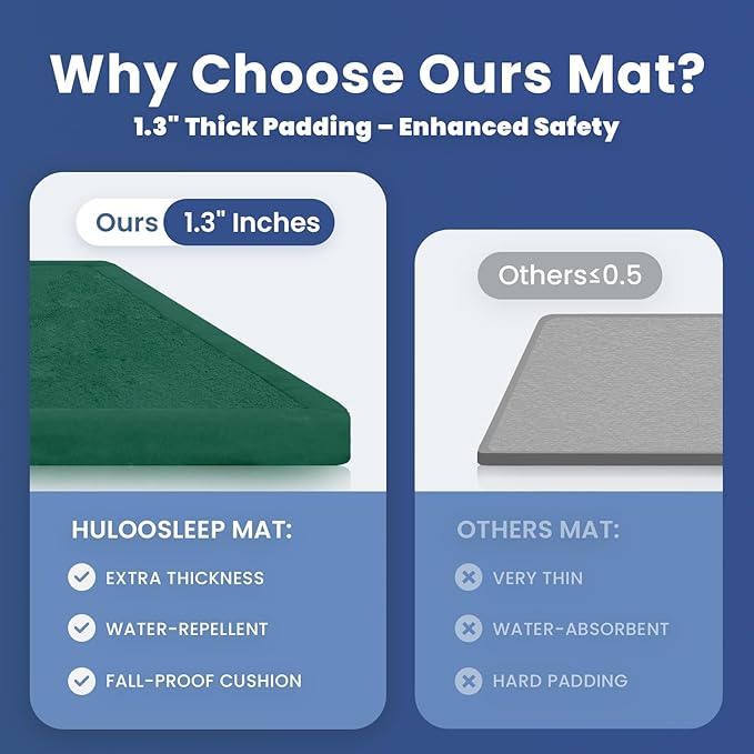 Huloo Sleep Baby Play Mat for Floor,1.3" Thick Elasti-Foam 50x50 Playpen Mats for Toddlers Infant Kids,Water-Repellent Soft Coral Velvet Tummy Time,Non Slip Crawling Rug,Tatami Mats(Dark Green)