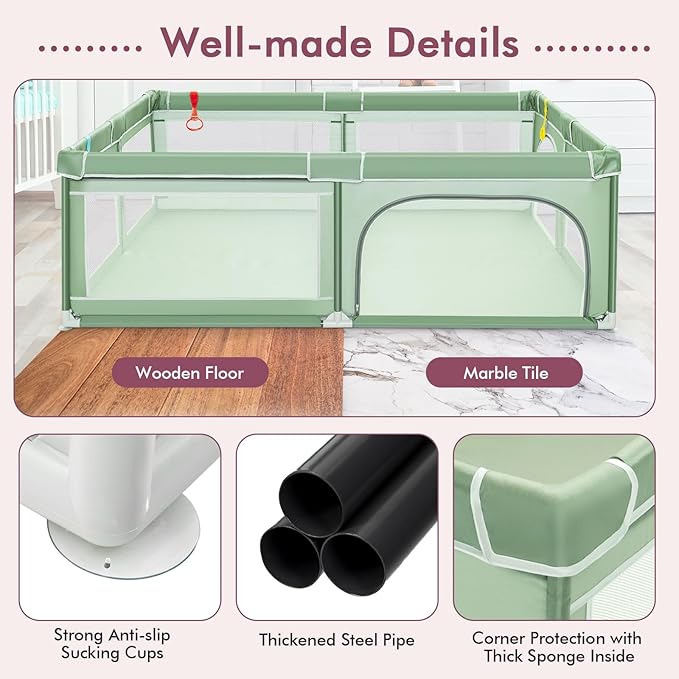 Costzon Playpen for Toddlers, Extra Large Playard Playpen for Toddlers Indoor & Outdoor with Ocean Balls, Non-Slip Suction Cups, Handlebars, Breathable Mesh, Play Pen for Babies 6-12 Months