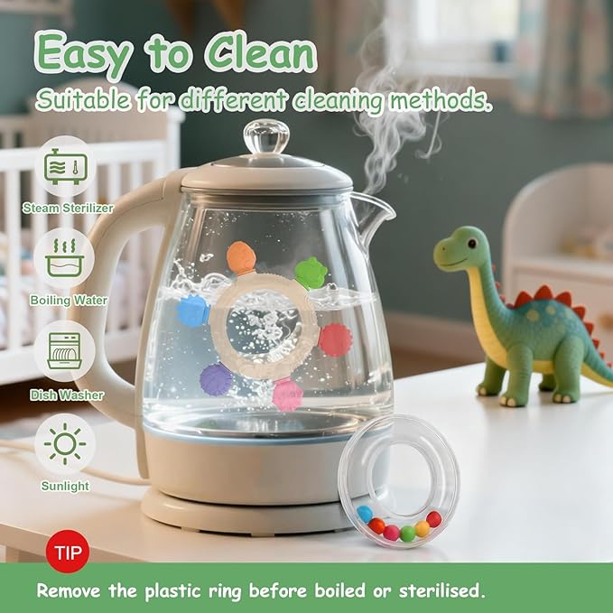 Baby Teething Ring Toys [Original] - Silicone Rattle Teethers for Babies, Dinosaur Baby Teether Chew Toys Teething Relief, Stuff Essentials and Gifts for Toddler Infant Boys Girls 3+ Months