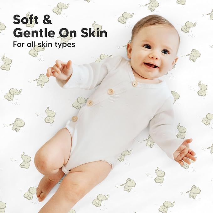 2-Pack Mini Crib Sheets Fitted - 38x26 Pack N Play Sheets for Pack and Play Mattress, Organic Cotton, Soft & Breathable Playard Bedding, Neutral Mini Toddler Bed Cover for Boys, Girls (Elly)