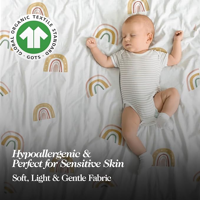 100% Organic Cotton Crib Sheets (3-Pack) - GOTS Certified - Breathable Organic Crib Sheets - Double-Elastic for Secure Fit, Extra Protection for Your Baby - Gender-Neutral Sheet (28"x55")/ 140 x 70cm