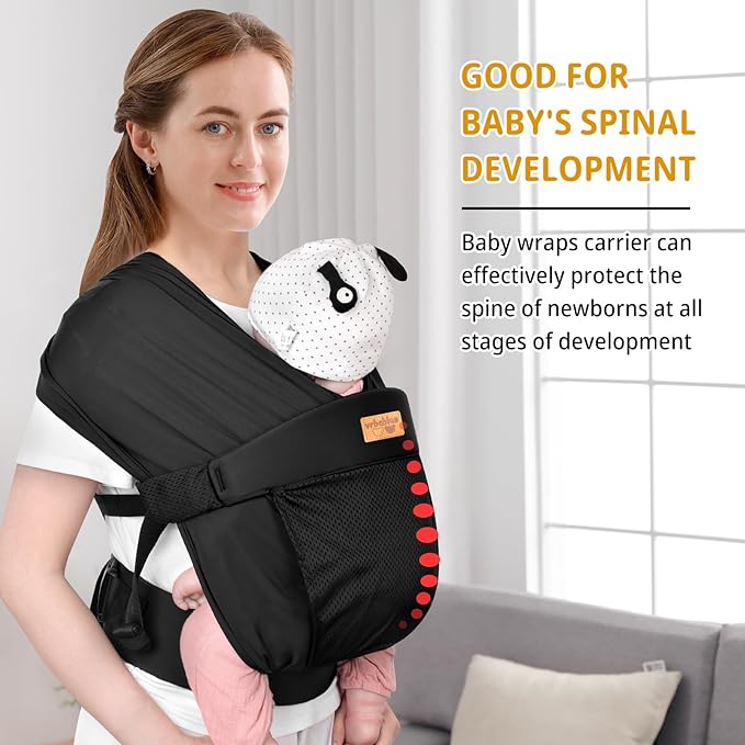 Baby Wraps Carrier Sling, Baby Carrier for Newborns and Toddlers,Skin-Friendly and Soft Front BabyCarrier Wrap Perfect Newborn Gifts (Black, Mesh)
