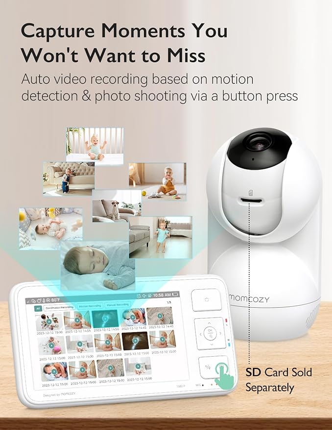 Momcozy Baby Monitor with 2 Cameras 5.5" 1080P Full HD Split Screen Video Baby Monitor with Camera and Audio, No WiFi 5800mAh Battery, ECO, VOX, Clear Night Vision 1640ft Range (SD Card not Included)