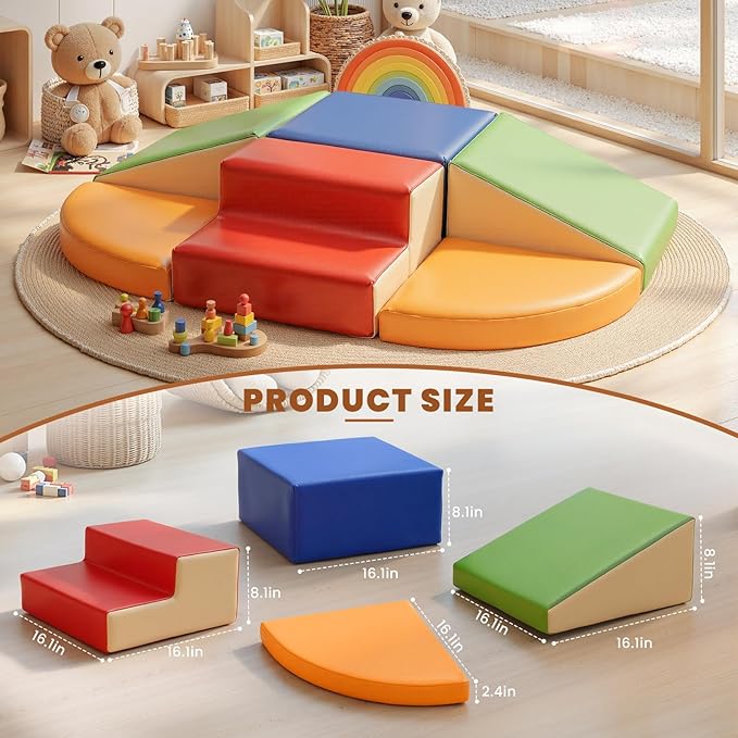 Foam Climbing Blocks for Toddlers: 6-Piece Soft Play Set - PU Leather Climbing and Crawling Toys - Indoor Baby Learning Gym - Kids Play Structure for Birthday Gift