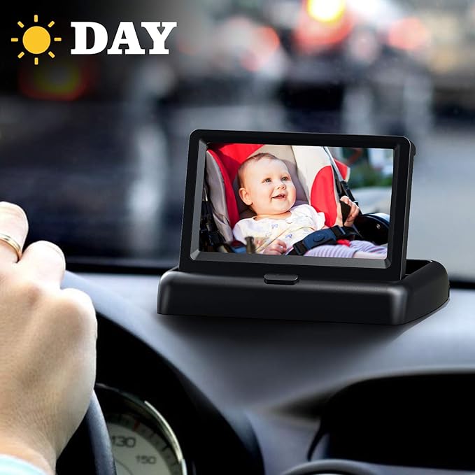 Baby Car Mirror, Car Baby Camera Monitor, Safety Car Seat Mirror Camera with 4.3'' HD, Wide Crystal Clear View, Night Vision, Not Need to Turn Around, Observe The Baby's Every Move at Any Time