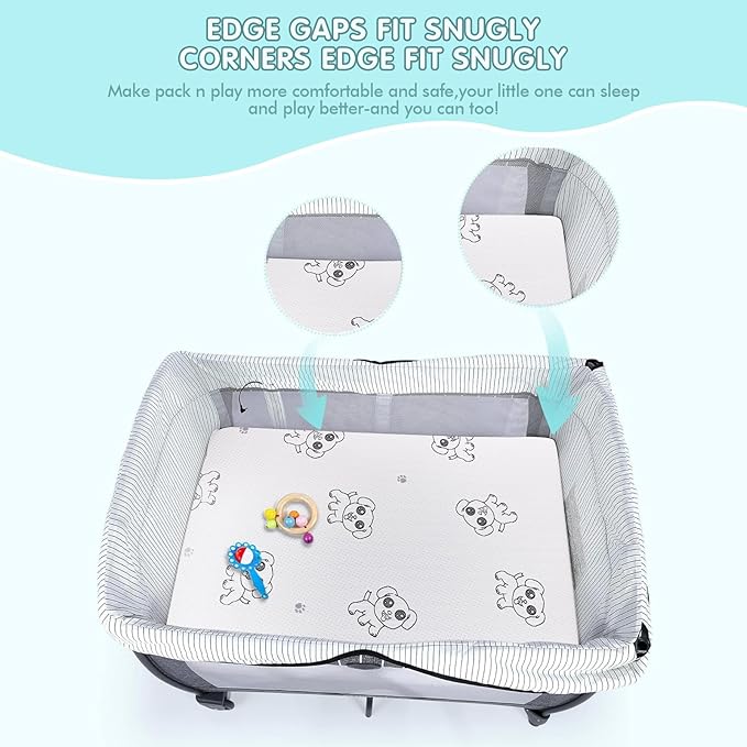 WEVFGHI Pack and Play Mattress, 38x26 Pack n Play Mattresses with Removable Washable Cover, Non-Slip & Breathable Memory Foam Playpen Mattress for Baby Toddler