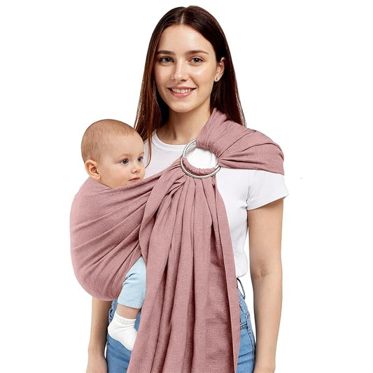 Baby Ring Sling Wrap, Lightweight Baby Carrier Sling Toddler Sling, Cotton Baby Wraps Carrier (7-35 lbs) for Infants and Toddlers, Baby Shower Gifts, Pink