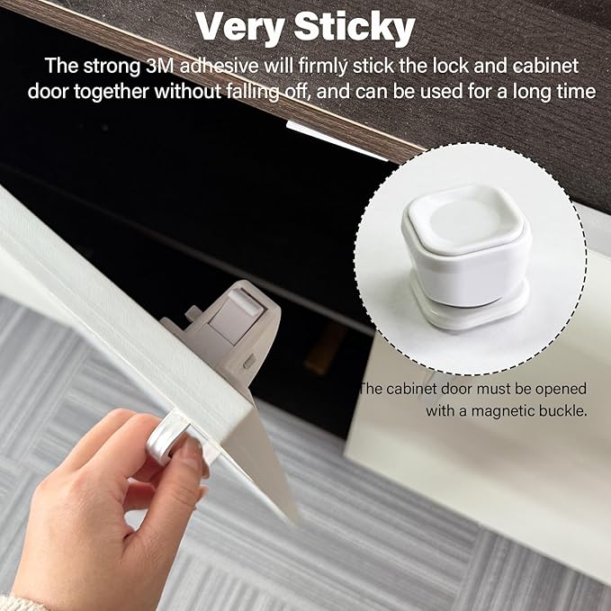 24 Pack Magnetic Cabinet Locks Baby Proofing - Child Safety Cabinet Latch Locks with Adhesive, No Drill or Tools Installation, for Cabinets Drawers Doors