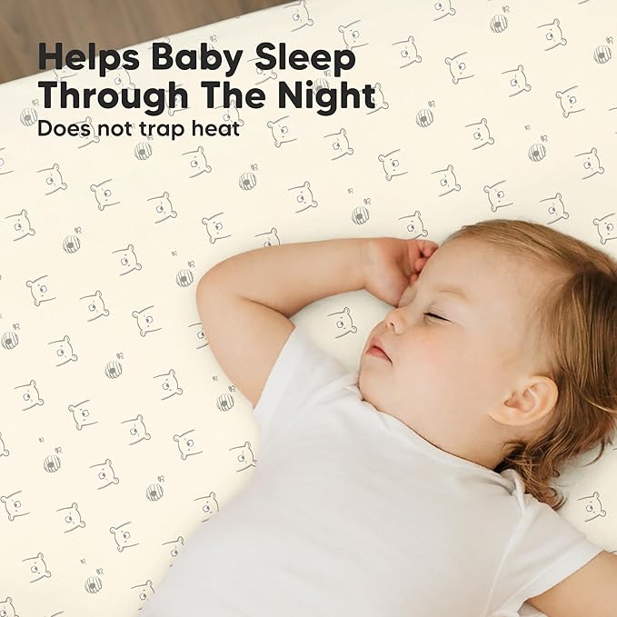 2-Pack Mini Crib Sheets Fitted - 38x26 Pack N Play Sheets for Pack and Play Mattress, Organic Cotton, Soft & Breathable Playard Bedding, Neutral Mini Toddler Bed Cover for Boys, Girls (Bumble Bear)