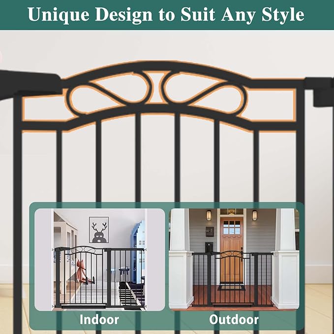 Fairy Baby 51.6"-54.3" Extra Wide Baby Gate with Door, 52 53 54 Inches Walk THR Baby Gates for Stairs Pressure Mounted no Drill, Indoor Tension Metal Child Pet Dog Safety Gate for Kids, Black