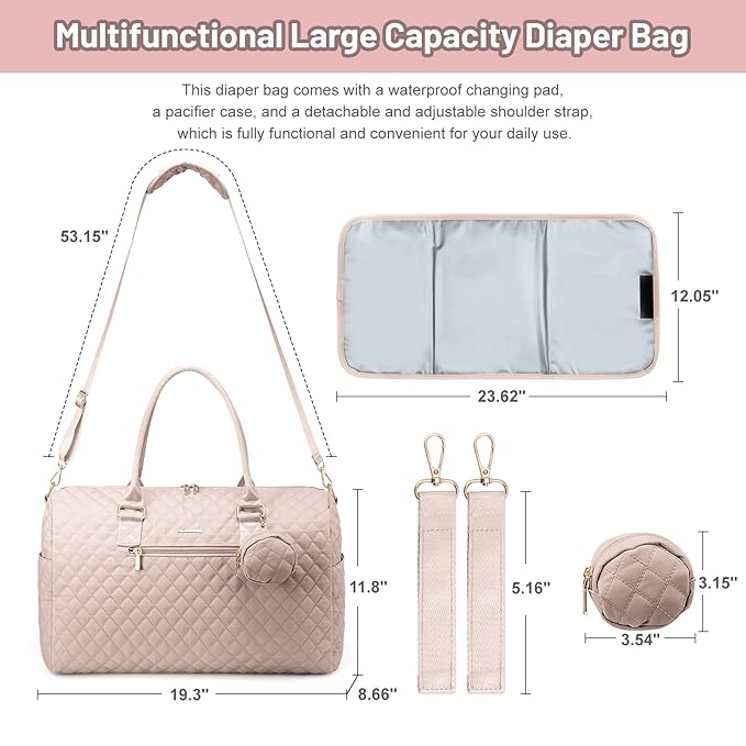 LOVEVOOK Diaper Bag Tote with Pacifier Case and Changing Pad, Large Capacity Mommy Bag for Hospital and Weekender Travel, Functional Baby Bag Newborn Baby Essential