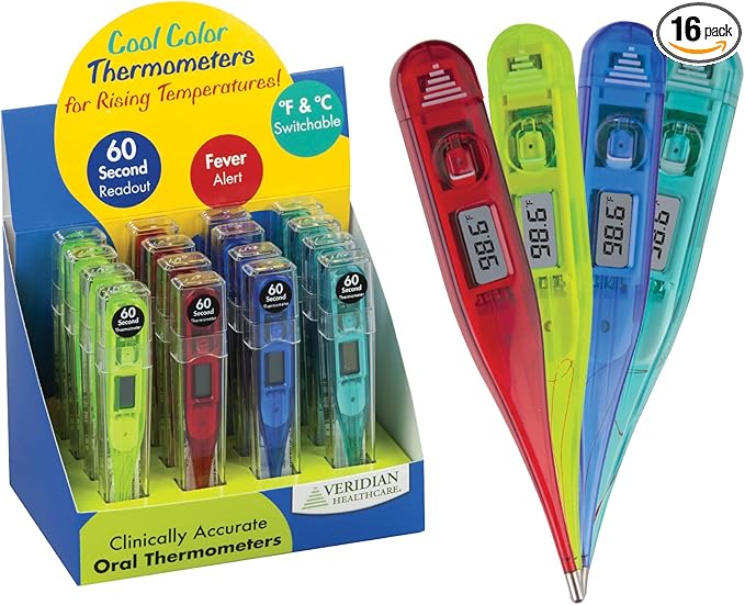 Veridian Handheld Fahrenheit/Celsius Digital Thermometer Display Kit Digital Display 08-301VC, 16 Ct