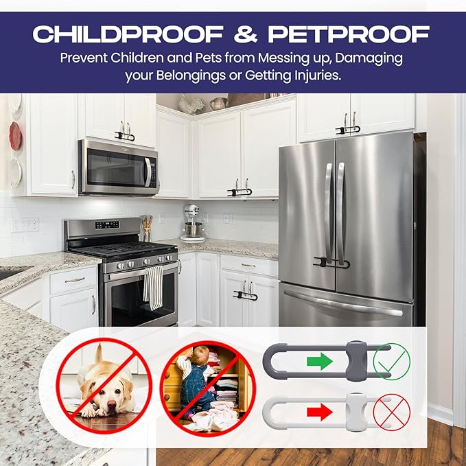 Jetec 10 Pieces Cabinet Locks for Babies, U-Shaped Proofing Drawers Safety Child Locks Adjustable, Easy to Use Childproof Latch for Knob Handle on Kitchen Door Storage Cupboard Closet (Gray, White)