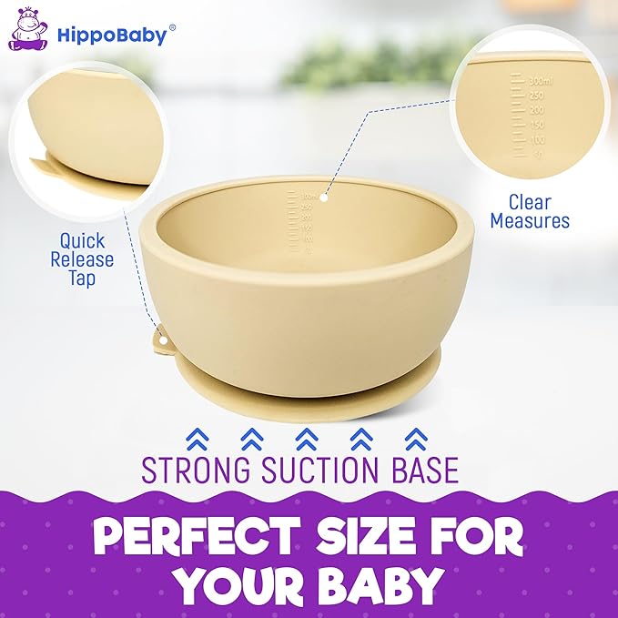 HippoBaby 6 Piece Baby Bowls With Suction and Lids | Toddler Bowl Set with 1 Bowl, 1 Bib, 2 Baby Spoons, 1 Large Spoon, 1 Large Fork, Baby Feeding Essentials (1, Mint)