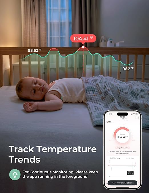 Momcozy Wearable Digital Thermometer for Baby, Medical-Grade Accurate Smart Thermometer, Instant Reads, APP Real-time Monitoring for Infants & Kids, Hypoallergenic 3M Stiker,Bluetooth, 180H Lasting