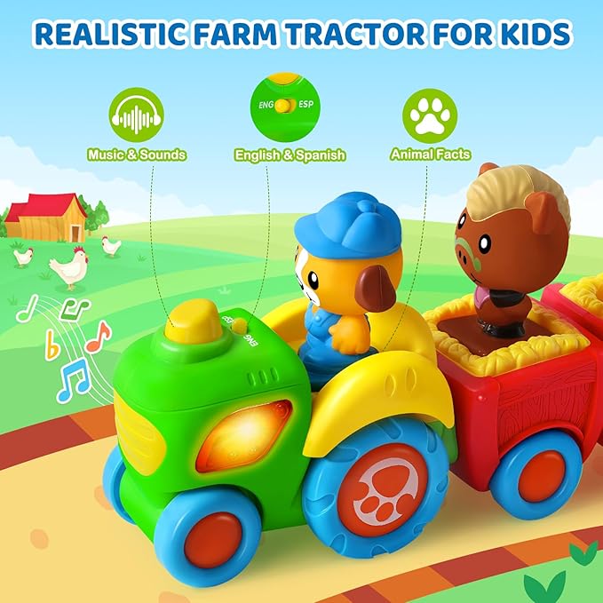 Animal Farm Tractor Toy for Toddler 1 2 3 Years Old, Musical Tractor Set with 3 Farm Animals, Montessori Learning Toy with Lights and Sounds, Christmas Birthday Gifts for Boys Girls 12 18 24 Months