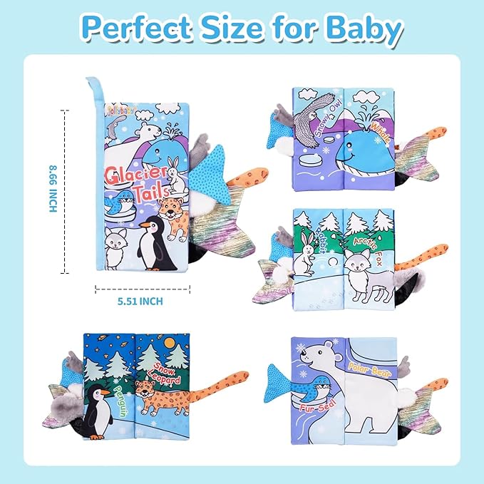HECCEI Baby Cloth Books Soft Baby Book 0-6 Months Crinkle Books with Glacier Tails Touch and Feel Sensory Toys for Infant Tummy Time for 3 Months+ Easter Basket Stuffers