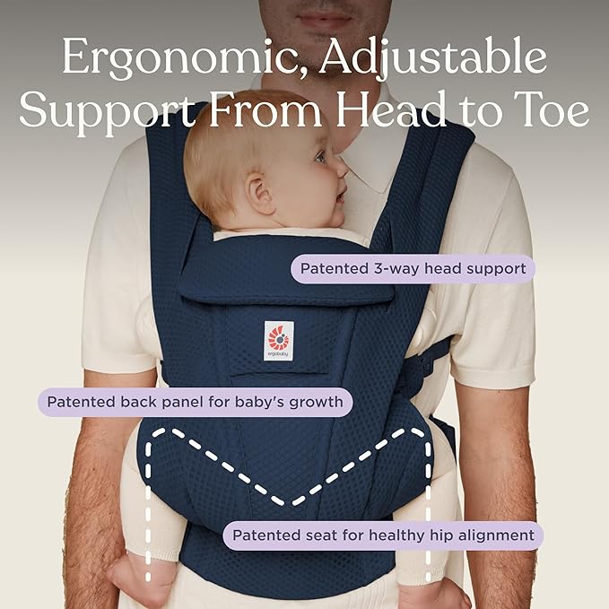 Ergobaby Omni Deluxe Baby Carrier Newborn to Toddler - Breathable Baby Carriers for Summer - All-Position Carrier with Enhanced Lumbar Support & Airflow (7-45 Pounds), Mesh, Midnight Blue