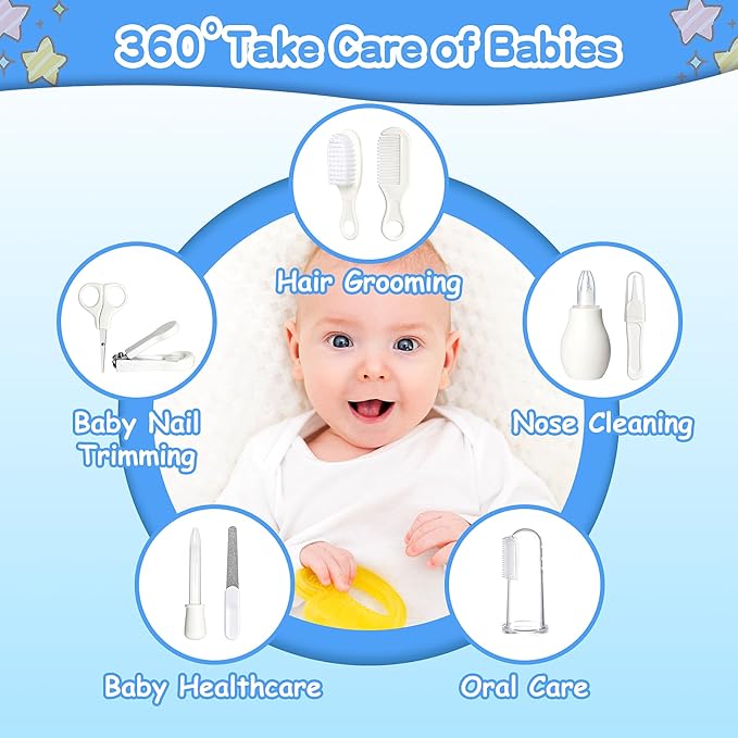Baby Grooming Kit for Boys Girls Safety Newborn Nursery Essentials Grooming Set Gift for First-time Parents, Grey White 25 in 1
