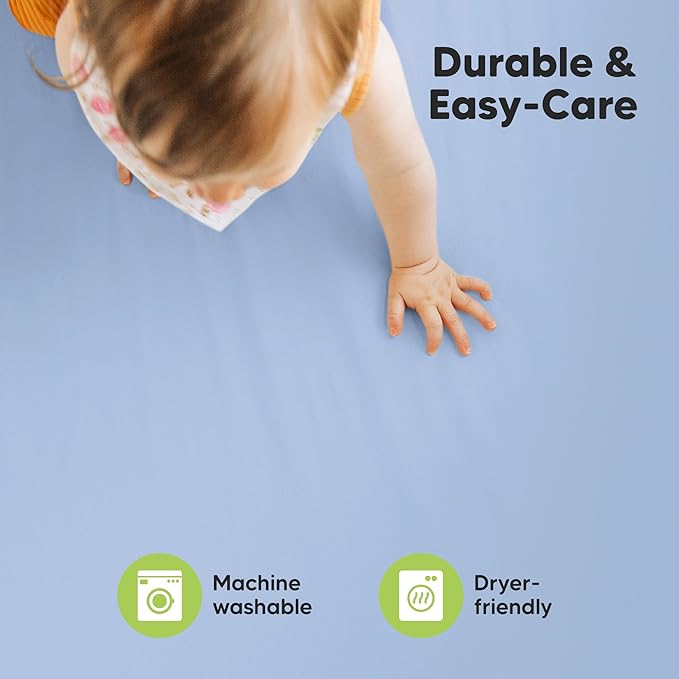 2-Pack Mini Crib Sheets Fitted - 38x26 Pack N Play Sheets for Pack and Play Mattress, Organic Cotton, Soft & Breathable Playard Bedding, Neutral Mini Toddler Bed Cover for Boys, Girls (Blue Flax)