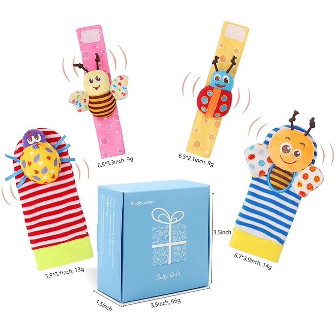 Bloobloomax Baby Rattles Toys for 0-12 Month, Infant Girl Boy Toys for Babies 3-6 Months, Newborn Hand & Foot Toys for 0 to 9 Months, Baby Shower Gifts Set with Wrist Rattle Socks (Light Blue)