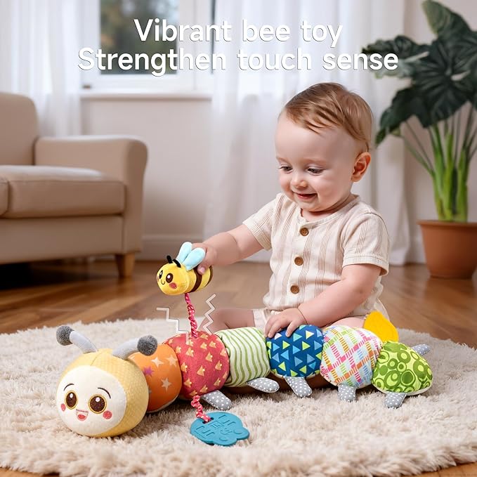 TUMAMA Baby Toys for 0, 3, 6, 9, 12 Months, Stuffed Animal Toys, Caterpillar Stuffed Toys with Teether, Crinkle and Rattles, Soft Plush Sensory Toys for Newborn Infant Christmas Gifts