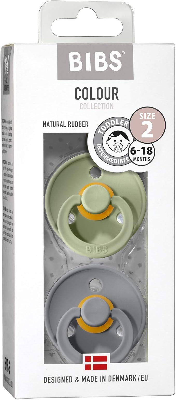 Bibs Pacifiers Color Collection, Set of 2 BPA-Free Latex Pacifiers Made in Europe, Round Nipple Baby Pacifier.