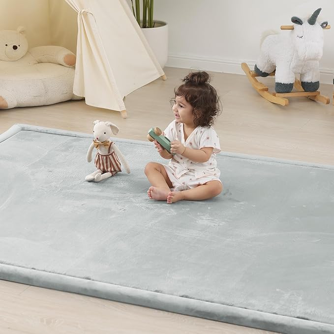 1.5" Thick Baby Play Mat for Floor Tummy Time, 50"x 50" Pro Soft Baby Activity Playmats Playroom, Easy Care with Non-Slip Safe for Infant Toddler Kids Crawling(Light Grey)