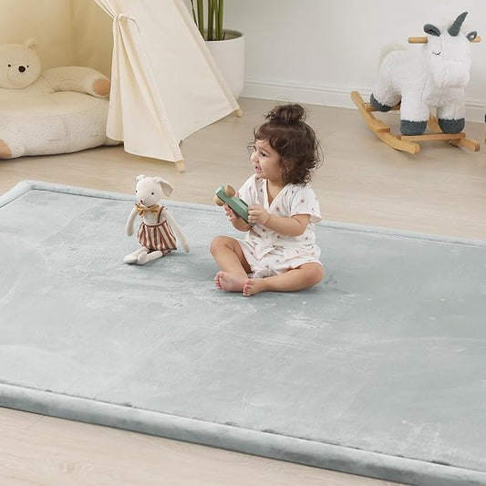 1.5" Thick Baby Play Mat for Floor Tummy Time, Large Pro Soft Foam Activity Playmats Playroom, Easy Care with Non-Slip Safe for Infant Toddler Kids Crawling79 x 118" (Light Grey)
