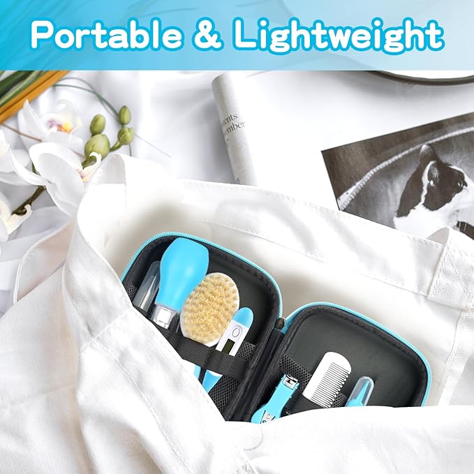 Baby Healthcare and Grooming Kit, Baby Safety Set Newborn Nursery Health Care Set with Hair Brush Scale Measuring Spoon Nail Clippers (17PCS Blue)