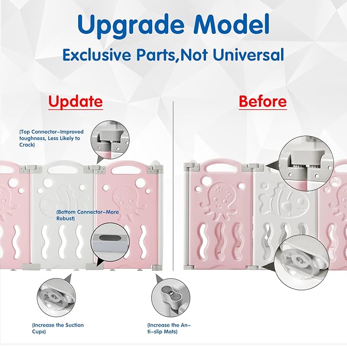 Albott Baby Playpen, 18 Panels Upgraded Portable Foldable Baby Fence with Game Panel and Safety Gate, Adjustable Shape, Ideal for Children Toddlers Indoors or Outdoors (White+Pink, 18 Panel)