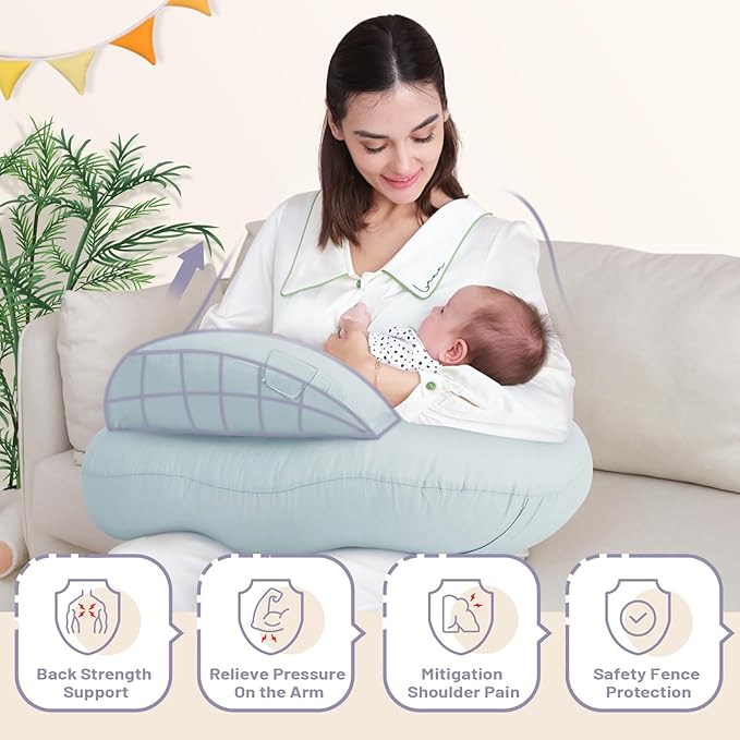 AMASKY Breast Feeding Pillows for Mom, Soft Cover with Breathable Filling, Machine Washable, Cotton, Light Blue, Pallet of Product