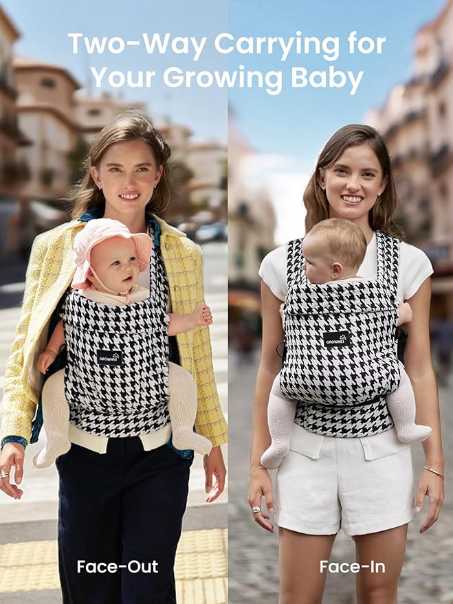 GROWNSY Baby Carrier Newborn to Toddler, Lightweight Ergonomic 7-44 lbs Newborn Carrier with Head Support, Easy to Wear Hands Free Infant Carrier for 0-36 Months, Gray Spots Leopard