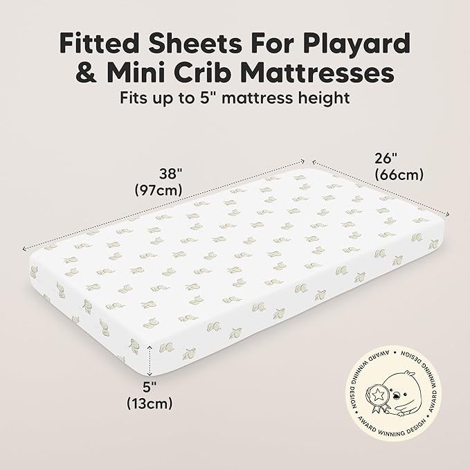 2-Pack Mini Crib Sheets Fitted - 38x26 Pack N Play Sheets for Pack and Play Mattress, Organic Cotton, Soft & Breathable Playard Bedding, Neutral Mini Toddler Bed Cover for Boys, Girls (Elly)