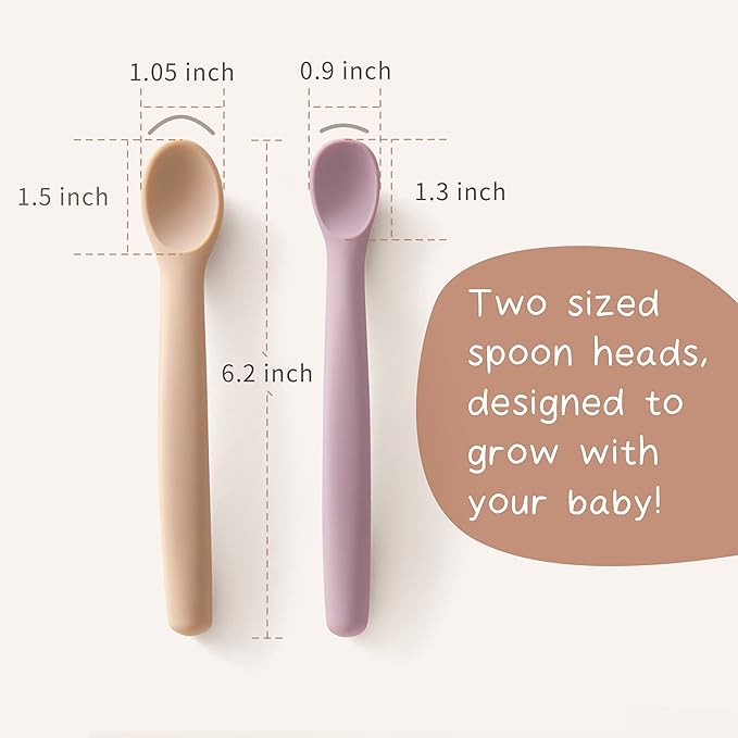 Moonkie Silicone Baby Spoons Set of 4, Toddler Spoons for Self Feeding 6 Months, Two Sizes Feeding Spoons for First Stage 4+ Months, Infant, Baby Utensils with Case, Bendable, Chewproof & Boil-proof