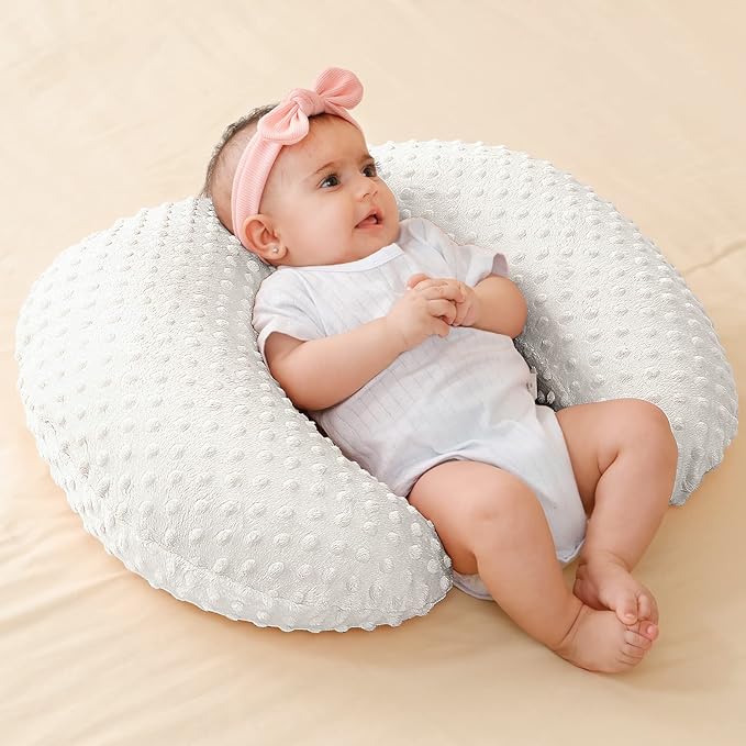 QUENESS Nursing Pillow and Positioner, Breastfeeding, Bottle Feeding, Baby Sitting Support with Removable Ultra Soft Cover, Tummy Time Support for Baby Boys and Girls (White)