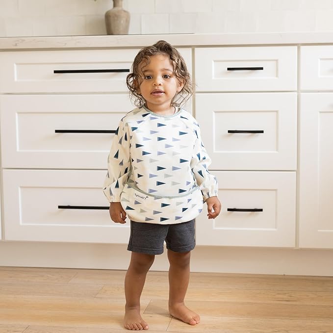 Tiny Twinkle Long Sleeve Bib for Babies & Toddlers | Waterproof Smock Bib for Eating | Machine Washable & Mess-Proof Feeding Essentials | Newborn Shower Gift (Varsity Flags, Small 6-24 Months)